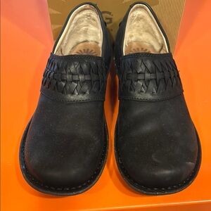 UGG Black Leather Flats with Woven Detail